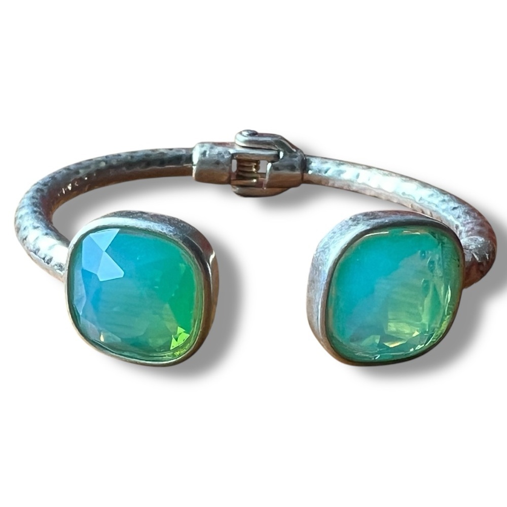Iridescent Green and Hammered Gold Hinge Bracelet